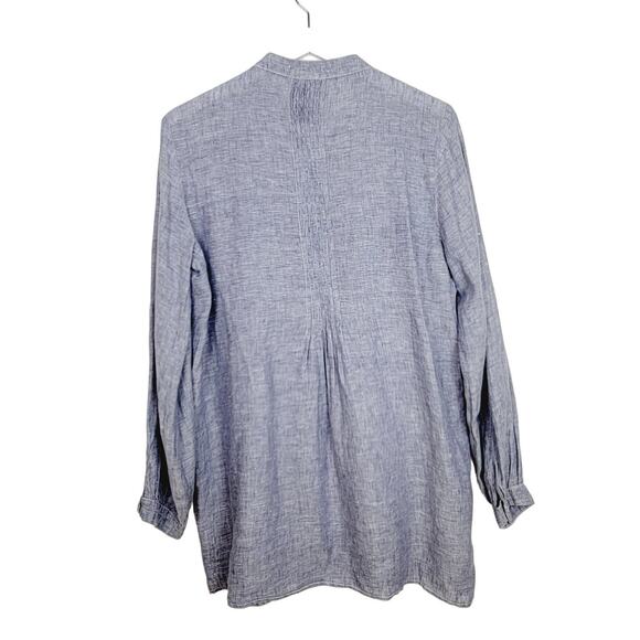 CP Shades 100% Linen Pintuck Long Sleeve Shirt Blue - Size Small - Picture 4 of 7